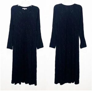 XiRena Chelsea Lurex Gauze Metallic Silver Midi Dress Black Bohemian Women Small